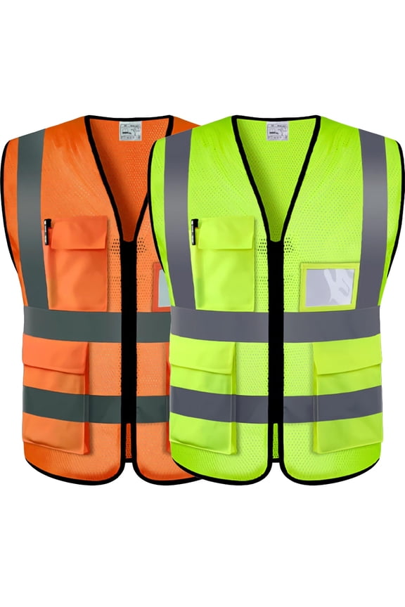 Reflective Mesh Safety vests for Men Women with 5 Pockets and Zipper Front High Visibility Mesh vests High Visibility Construction Work vests