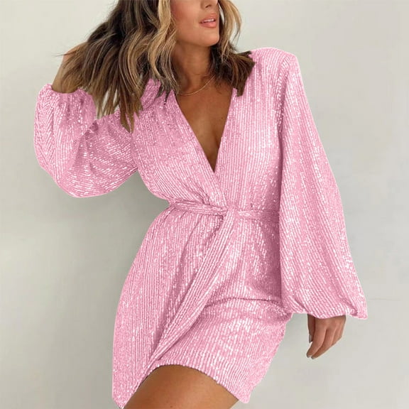 Teyfeniy Romper for Women Sequin Sparkly Lantern Long Sleeve Tie Front Short Mini Fashion Stylish Casual Loose Jumpsuit