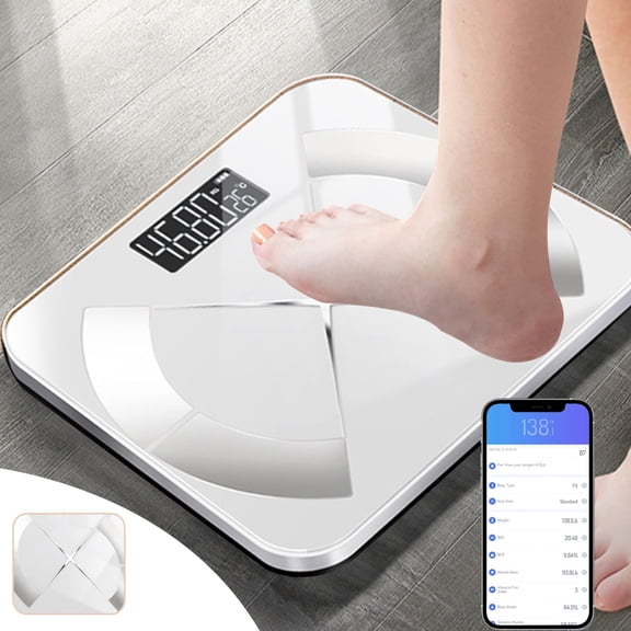 Teyfeniy Scale for Body Weight, Body Fat, Bluetooth Smart Digital Body Composition Scale, High Precision Explosion-Proof Tempered Glass Bathroom Scale with 13 Body Metrics Tracking LED Screen