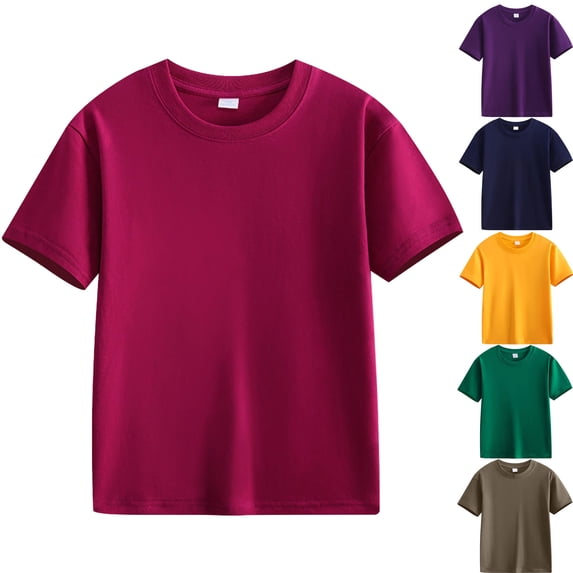 Teyfeniy Short Sleeve Shirts for Toddlers Boys and Girls Summer Casual Classic Crew Neck Solid Color Loungewear Sleeping Going out Activity Pullover Tops T-Shirts Unisex, for 2 to 12 Years