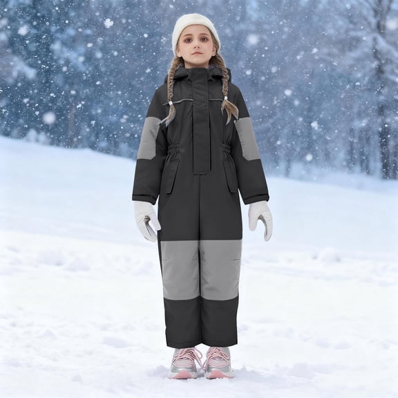 Teyfeniy Snow Suits for Kids Boys Girls 1 Piece Snowsuit Waterproof Windproof Winter Warm Outdoor Overalls Snowboarding Ski Suits Hooded Zipper Thermal Jumpsuit Coverall for Toddlers