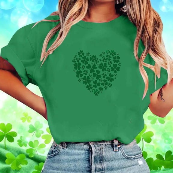Teyfeniy St. Patrick's Day Shirts for Women Graphic Short Sleeve Tops Casual Irish Gift Pullover Shirts Loose Crew Neck Comfy Tops
