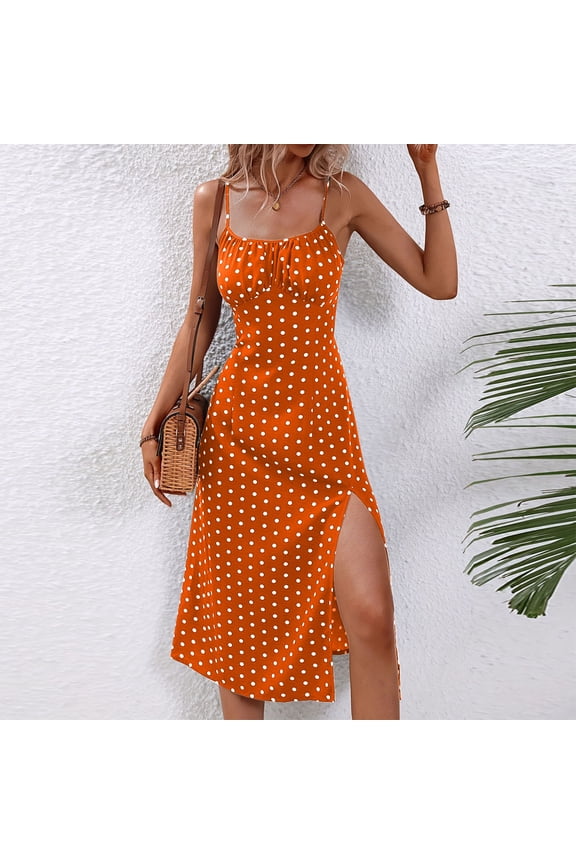 Summer Polka Dot Dress for Women Halter Square Neck Sleeveless Dress with Graphic Holiday Casual Vacation Beach Sun Comfy Maxi Dress Fashion Outfit