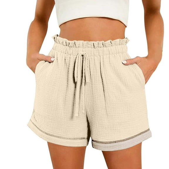 Teyfeniy Summer Shorts for Women Solid Color Elastic Waist with Drawstring and Pockets Casual Fashion Soft Comfy Short Loungewear Outfits