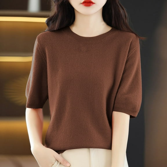 Teyfeniy Summer Tops for Women Casual Short Sleeve Shirts Pullover Crew Neck Solid Color Spring Lightweight Comfy Fashion Stylish Going Out Outfit Blouse Tops