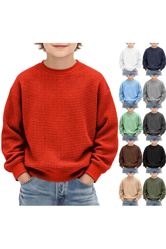 Sweatshirts for Boys and Girls Waffle Knit Crew Neck Loose Long Sleeve Pullover Tops Fall Winter Going out Outdoor Activity Shirts Casual Comfy Soft Blouses