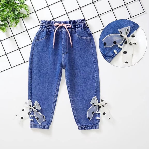 Teyfeniy Toddler Girls Jean for Kids Denim Pants with Pockets and Dec Elastic Waist Sraight Leg Solid Color Spring Fall Casual Going Out Cool Cute Fashion Comfy Stylish Outfit for Kids