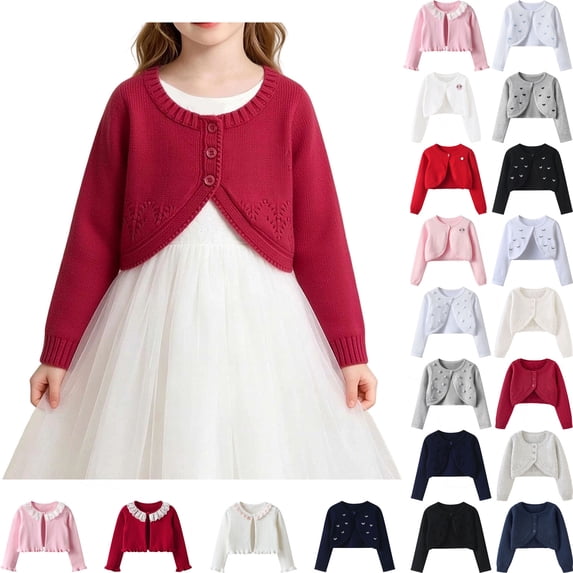 Teyfeniy Toddler Girls Sweater Cardigans Kids Knitted Cotton Soft Cute Outwear Button Casual Long Sleeve Crew Neck Jackets, for 2 to 14 Years