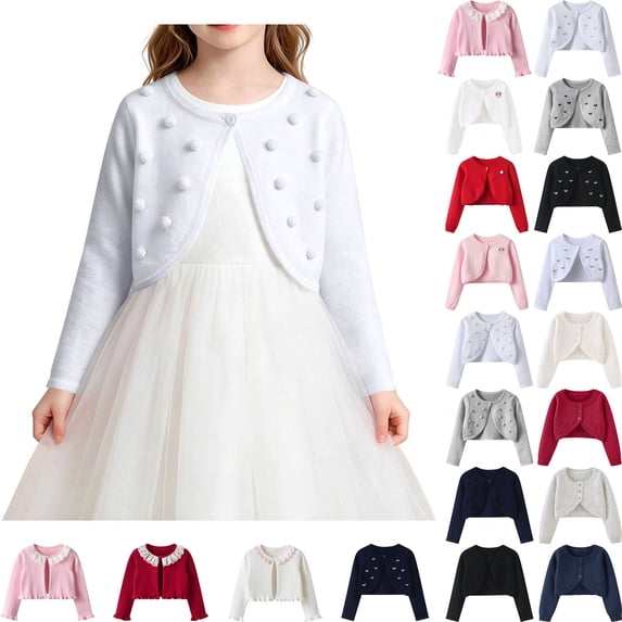Teyfeniy Toddler Girls Sweater Cardigans Kids Knitted Cotton Soft Cute Outwear Button Casual Long Sleeve Crew Neck Jackets, for 2 to 14 Years