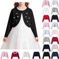 thumbnail image 1 of Teyfeniy Toddler Girls Sweater Cardigans Kids Knitted Cotton Soft Cute Outwear Button Casual Long Sleeve Crew Neck Jackets, for 2 to 14 Years, 1 of 9