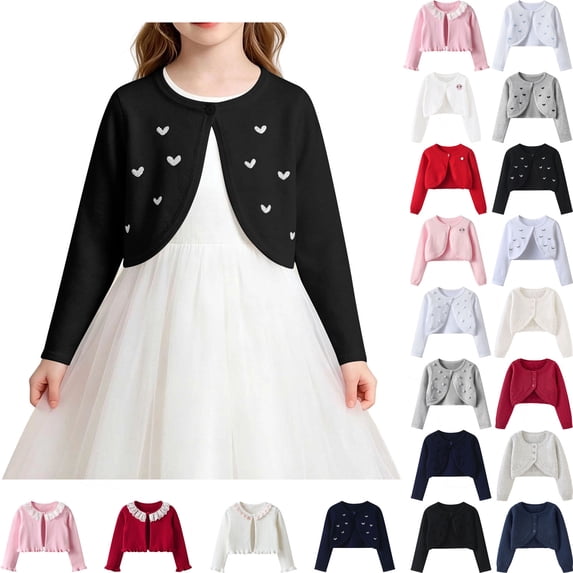 Teyfeniy Toddler Girls Sweater Cardigans Kids Knitted Cotton Soft Cute Outwear Button Casual Long Sleeve Crew Neck Jackets, for 2 to 14 Years