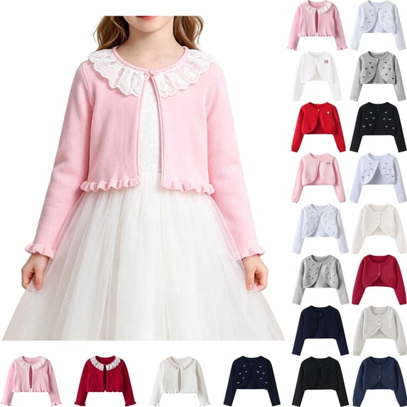 Teyfeniy Toddler Girls Sweater Cardigans Kids Knitted Cotton Soft Cute Outwear Button Casual Long Sleeve Crew Neck Jackets, for 2 to 14 Years