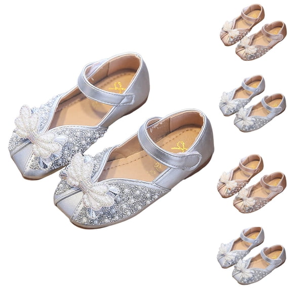 Teyfeniy Toddlers Girls Glitter Shoes Mary Jane Sparkle Bow Close Toe Wedding Cute Flower Girls Princess Summer Outdoor Shoes(Toddler/Little Kid/Big Kid)