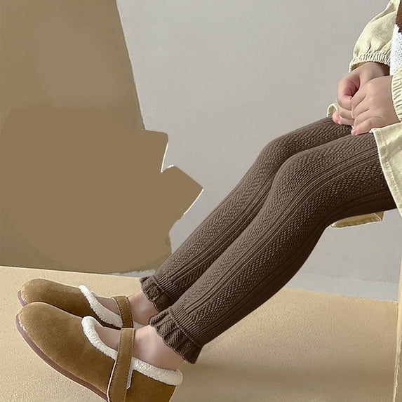 Teyfeniy Toddlers Girls Leggings Footless Cable Knit Ribbed Tights Cute Pants Basic Ankle Length Kids Thick Warm Soft Pants