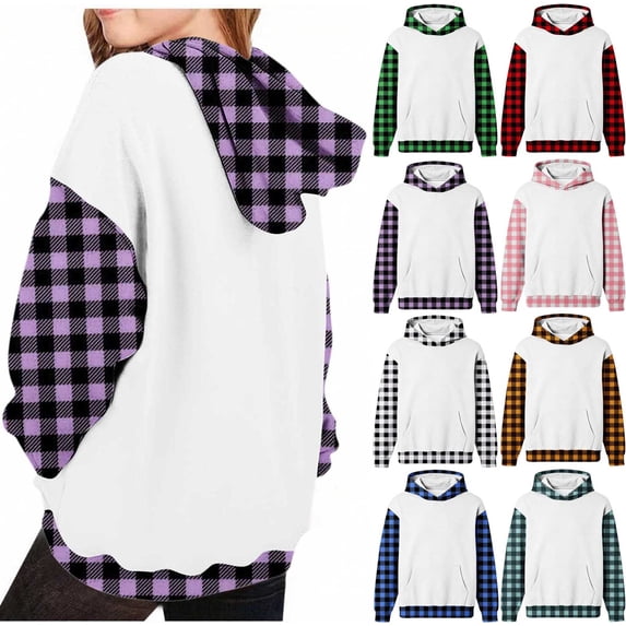 Teyfeniy Toddlers Kids Unisex Plaid Hoodies Long Sleeve Hooded Comfy Fashion Pullover Sweatshirts Loose Casual Going out Activity Color Block Cute Tops for Boys Girls, for 3 to 14 Years