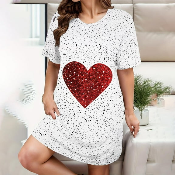 Teyfeniy Valentine Graphic Dress for Women Crew Neck Short Sleeve T Shirt Dress Holiday Casual Vacation Summer Spring Comfy Mini Dress Fashion Outfit