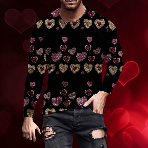 Teyfeniy Valentines Day Sweatshirt for Men Graphic Tops Crewneck Pullover Sweatshirts Funny Long Sleeve Valentine Shirts Trendy Print Tees