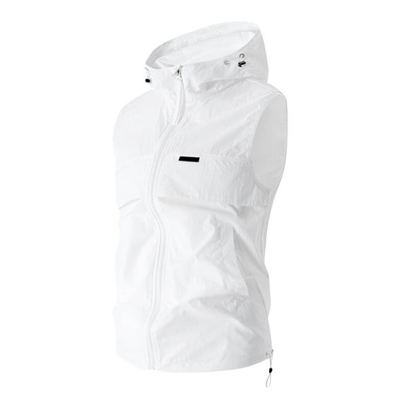 Teyfeniy White Men's Lightweight vests Hooded Slim Outerwear Full Zip Up Windproof Sleeveless Casual Solid Color Cozy Jacket for Travel Hiking Running Golf