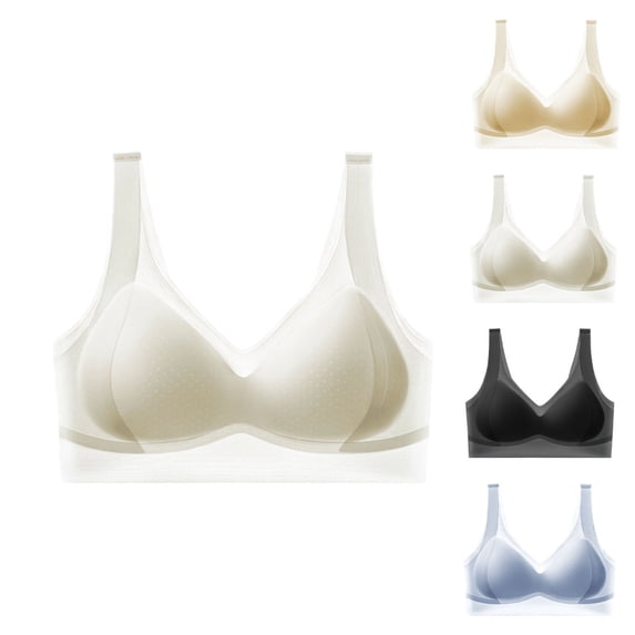 Teyfeniy White Womens Jelly Bras Wireless Seamless Full Coverage Breathable Elastic Strap Solid Color Push Up Stretchy Comfy Bralettes Support Minimizer Bras