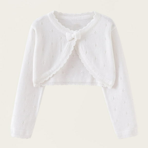 Teyfeniy White Toddler Girls Knitted Cardigan Solid Colour Sweater Long Sleeve Knit Crochet Button Closure Cardigan Tops Coat Outwear for Toddler Baby Girls