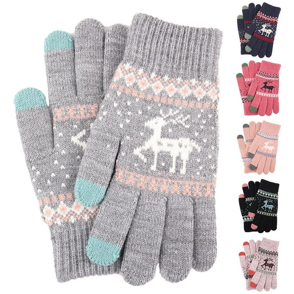 Teyfeniy Winter Knit Gloves for Women Fleece Thicken Thermal Warm Fall Winter Graphic Snow Ski Warm Solid Color Glove for Outside Activity