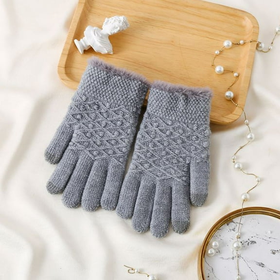 Teyfeniy Winter Knit Gloves for Women Solid Color Thermal Warm Fall Winter Snow Ski Warm Glove for Outside Activity