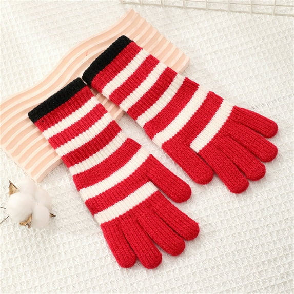 Teyfeniy Winter Striped Knit Gloves for Women Screentouch Color Matching Thermal Warm Fall Winter Snow Ski Warm Glove for Outside Activity