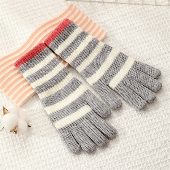Teyfeniy Winter Striped Knit Gloves for Women Screentouch Color Matching Thermal Warm Fall Winter Snow Ski Warm Glove for Outside Activity