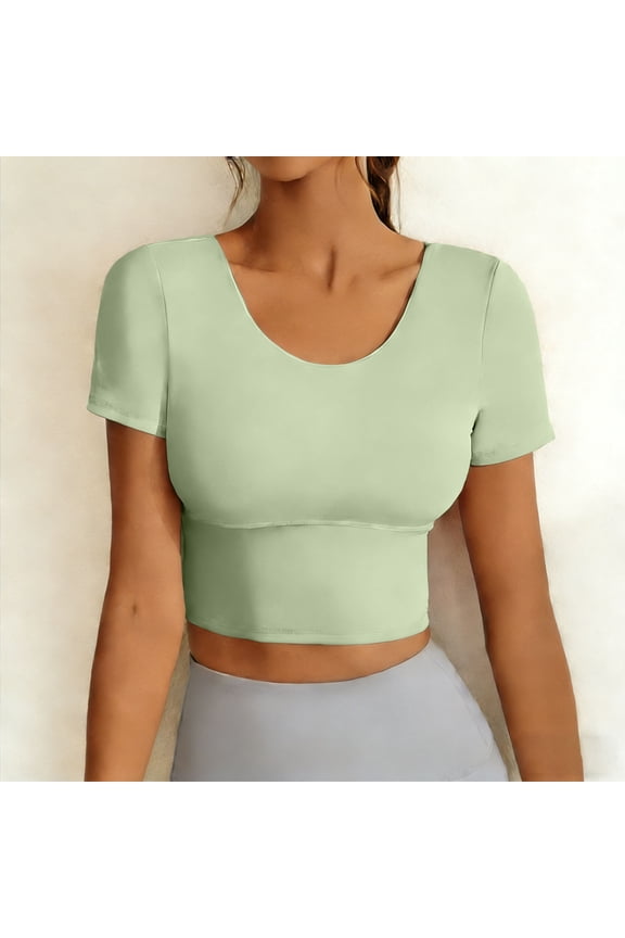 Women Cropped Workout Tops Crew Neck Short Sleeve Breathable Slim T-Shirts Summer Spring Casual Pullover Lightweight Fashion Comfy Going out Running Jogging Yoga Shirts