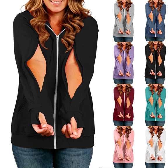 Teyfeniy Women Dialysis Sweatshirts with Arm Zipper Hoodies Post Shoulder Surgery Infusion Jacket Hassle-Free Port Access & Hemodialysis Clothing