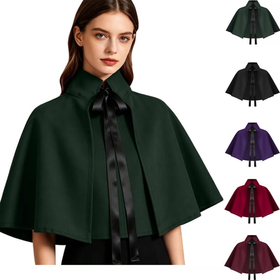 Teyfeniy Women Halloween Cape Stand Collar Satin Bow Short Cloak Elegant Warm Cover Up For Halloween Party Performance Photoshoot