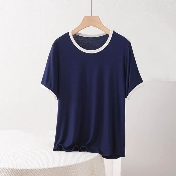 Teyfeniy Women Loose Tops Short Sleeve Shirts Summer Crew Neck Solid Color Casual Going Out Holiday Vacation Fashion Lightweight Spring Outfit Comfy Soft Loungewear Blouse Tops