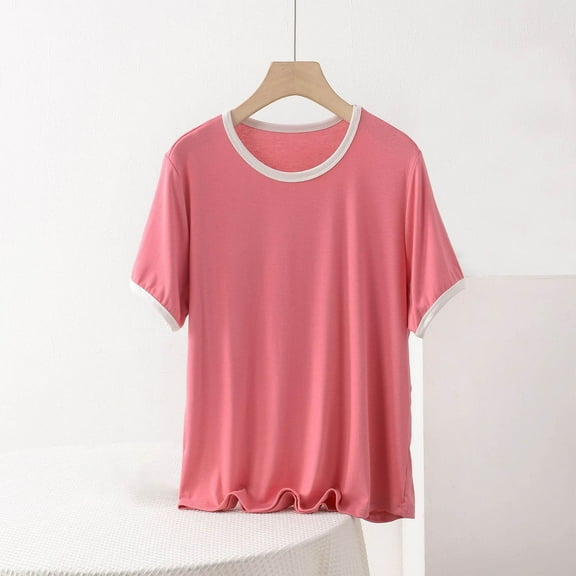 Teyfeniy Women Loose Tops Short Sleeve Shirts Summer Crew Neck Solid Color Casual Going Out Holiday Vacation Fashion Lightweight Spring Outfit Comfy Soft Loungewear Blouse Tops