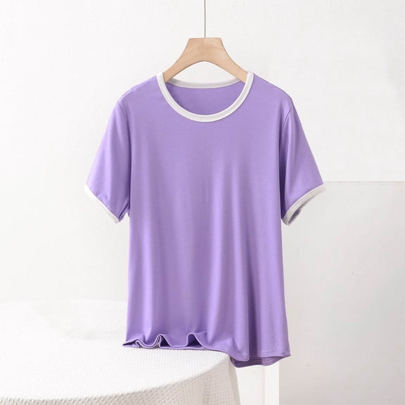 Teyfeniy Women Loose Tops Short Sleeve Shirts Summer Crew Neck Solid Color Casual Going Out Holiday Vacation Fashion Lightweight Spring Outfit Comfy Soft Loungewear Blouse Tops