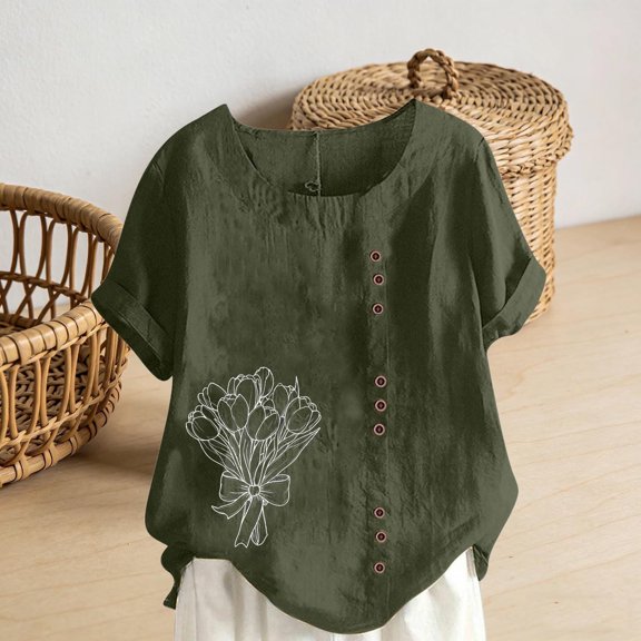 Teyfeniy Women Oversized Tops Plus Size Shirts Short Sleeve Graphic Pullover Summer Crew Neck Holiday Vacation Loose Lightweight Casual Spring Outfit Soft Blouse Tops