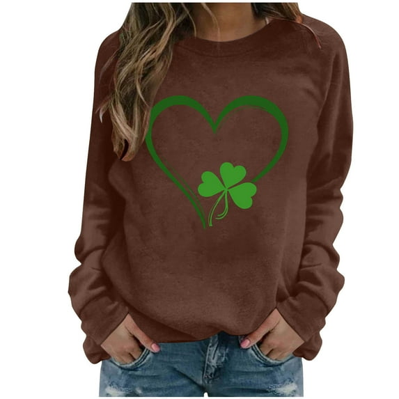 Teyfeniy Women St. Patrick's Day Sweatshirts Graphic Long Sleeve Tops Casual Irish Gift Pullover Shirts Loose Crew Neck Comfy Tops