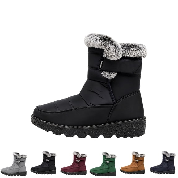 Teyfeniy Women Winter Snow Boots Waterproof Walking Booties Non Slip Fur Lined Warm Outdoor Adjustable Strap Comfortable Ankle Short Boot