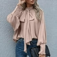 thumbnail image 1 of Teyfeniy Women's Bow Tie Neck Tops Silk Long Sleeve Buttton Cuff Blouse Pullover Losse Casual Office Work Blouse Solid Color Elegant Tops, 1 of 5