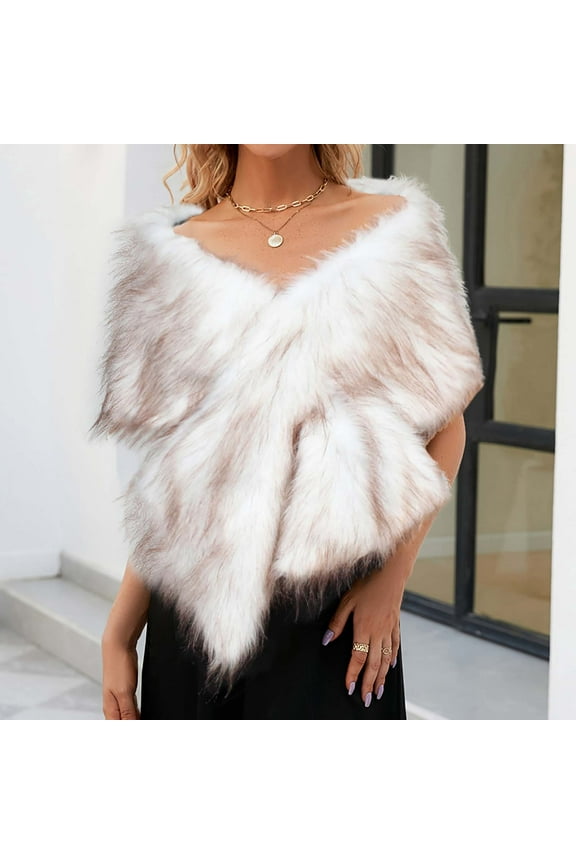 Women's Faux Fur Collar Scarf Wrap Winter Warm Shawl Cape Elegant Neck Warmer Shawl Shrug for Ladies