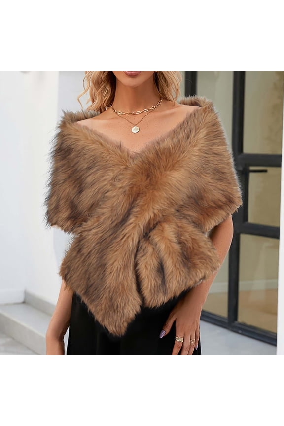Women's Faux Fur Collar Scarf Wrap Winter Warm Shawl Cape Elegant Neck Warmer Shawl Shrug for Ladies