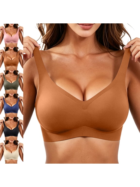 Women's Jelly Bras Seamless Widen Straps Push up Soft Supportive Wireless Solid Color Daily Bralettes
