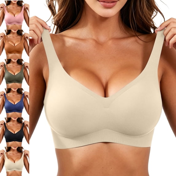 Teyfeniy Women's Jelly Bras Seamless Widen Straps Push up Soft Supportive Wireless Solid Color Daily Bralettes