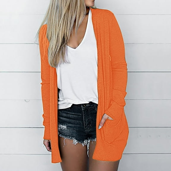 Teyfeniy Women's Long Sleeve Cardigan Casual Lightweight with Pocketes Open Front Cardigan Solid Color Loose Long Cardigan Outerwear Coats for S-XXL
