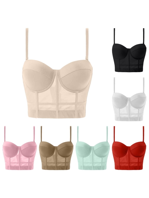 Women's Mesh Bustier Crop Top Push Up Corset Tops Bra Slim Underwire Supportive Cami Bralette