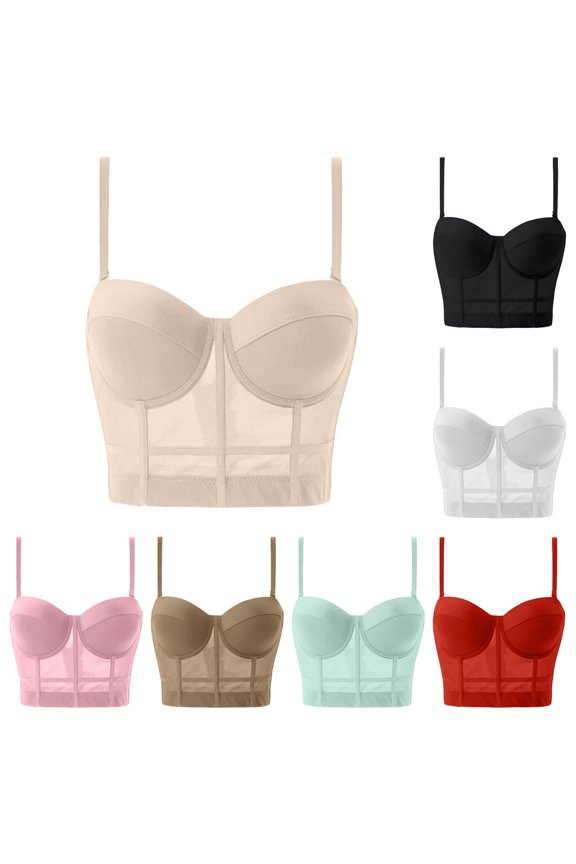 Women's Mesh Bustier Crop Top Push Up Corset Tops Bra Slim Underwire Supportive Cami Bralette