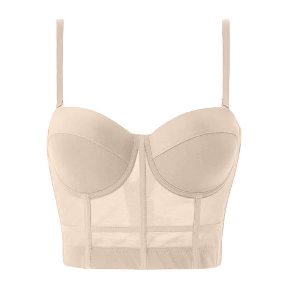 Teyfeniy Women's Mesh Bustier Crop Top Push Up Corset Tops Bra Slim Underwire Supportive Cami Bralette