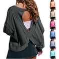 thumbnail image 1 of Teyfeniy Women's Open Back Tops Athletic Shirts Long Sleeve Loose Workout Backless Tee Running Crop Yoga Top Gym Dance Blouses, 1 of 10