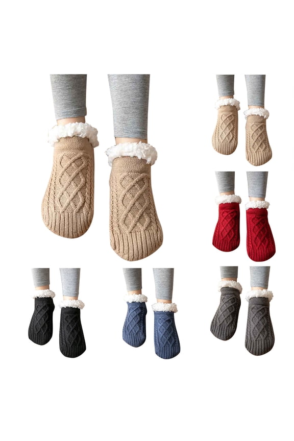 Women's Soft Sole Slipper Socks with Grippers Fleece Lined Thick Warm Cozy Home Socks Cable Knitted Nonslip Fuzzy Solid Color Winter House Bedroom Slippers