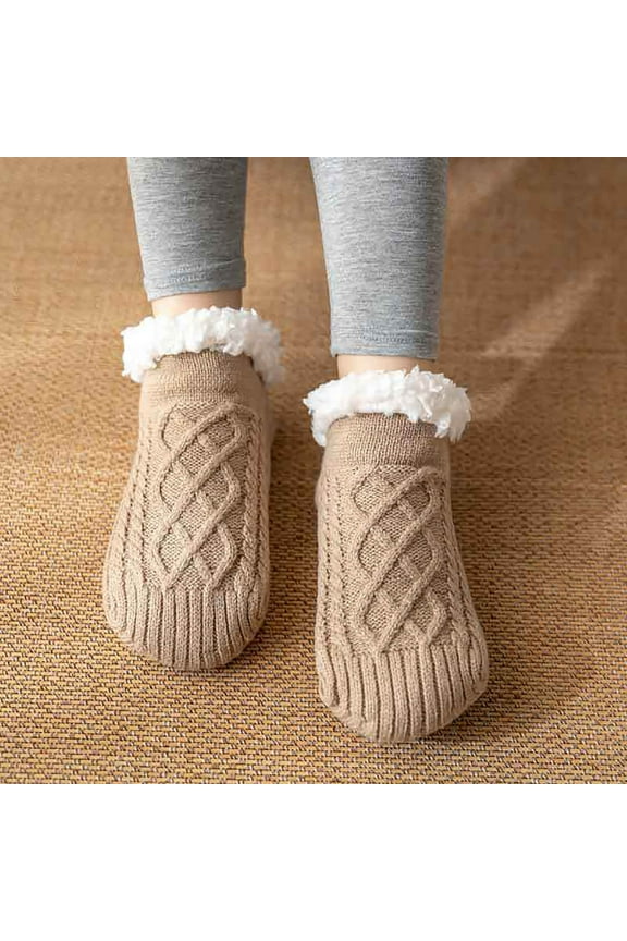 Women's Soft Sole Slipper Socks with Grippers Fleece Lined Thick Warm Cozy Home Socks Cable Knitted Nonslip Fuzzy Solid Color Winter House Bedroom Slippers