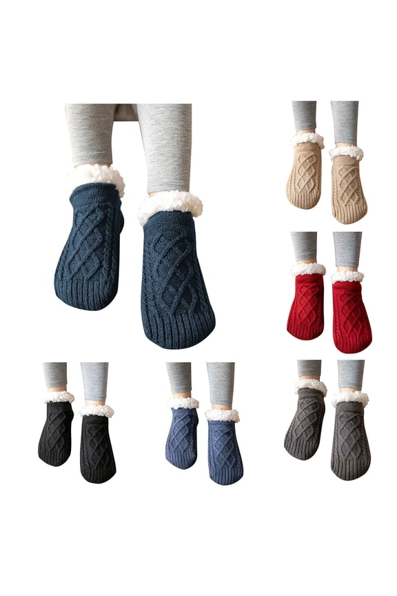 Women's Soft Sole Slipper Socks with Grippers Fleece Lined Thick Warm Cozy Home Socks Cable Knitted Nonslip Fuzzy Solid Color Winter House Bedroom Slippers